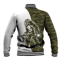 Funny Bigfoot Green Military Texture Fish Baseball Jacket - Wonder Print Shop