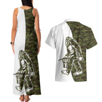 Funny Bigfoot Green Military Texture Fish Couples Matching Tank Maxi Dress and Hawaiian Shirt - Wonder Print Shop