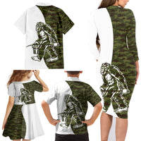 Funny Bigfoot Green Military Texture Fish Family Matching Long Sleeve Bodycon Dress and Hawaiian Shirt - Wonder Print Shop