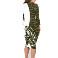Funny Bigfoot Green Military Texture Fish Family Matching Long Sleeve Bodycon Dress and Hawaiian Shirt - Wonder Print Shop