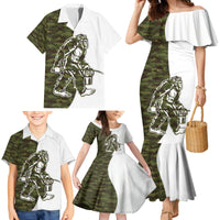 Funny Bigfoot Green Military Texture Fish Family Matching Mermaid Dress and Hawaiian Shirt - Wonder Print Shop