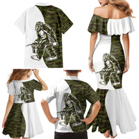 Funny Bigfoot Green Military Texture Fish Family Matching Mermaid Dress and Hawaiian Shirt - Wonder Print Shop