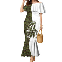 Funny Bigfoot Green Military Texture Fish Family Matching Mermaid Dress and Hawaiian Shirt - Wonder Print Shop