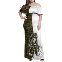 Funny Bigfoot Green Military Texture Fish Family Matching Off Shoulder Maxi Dress and Hawaiian Shirt - Wonder Print Shop
