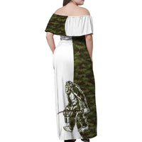Funny Bigfoot Green Military Texture Fish Family Matching Off Shoulder Maxi Dress and Hawaiian Shirt - Wonder Print Shop