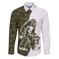 Funny Bigfoot Green Military Texture Fish Family Matching Puletasi and Hawaiian Shirt - Wonder Print Shop