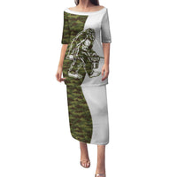 Funny Bigfoot Green Military Texture Fish Family Matching Puletasi and Hawaiian Shirt - Wonder Print Shop