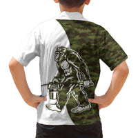 Funny Bigfoot Green Military Texture Fish Family Matching Short Sleeve Bodycon Dress and Hawaiian Shirt - Wonder Print Shop