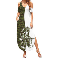 Funny Bigfoot Green Military Texture Fish Family Matching Summer Maxi Dress and Hawaiian Shirt - Wonder Print Shop