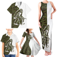 Funny Bigfoot Green Military Texture Fish Family Matching Tank Maxi Dress and Hawaiian Shirt - Wonder Print Shop