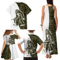 Funny Bigfoot Green Military Texture Fish Family Matching Tank Maxi Dress and Hawaiian Shirt - Wonder Print Shop
