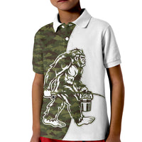 Funny Bigfoot Green Military Texture Fish Kid Polo Shirt - Wonder Print Shop
