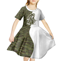 Funny Bigfoot Green Military Texture Fish Kid Short Sleeve Dress - Wonder Print Shop