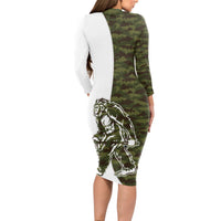 Funny Bigfoot Green Military Texture Fish Long Sleeve Bodycon Dress - Wonder Print Shop