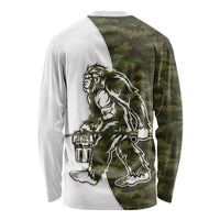 Funny Bigfoot Green Military Texture Fish Long Sleeve Shirt - Wonder Print Shop
