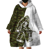 Funny Bigfoot Green Military Texture Fish Wearable Blanket Hoodie - Wonder Print Shop