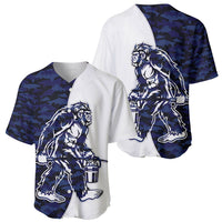 Funny Bigfoot Blue Military Texture Fish Baseball Jersey - Wonder Print Shop