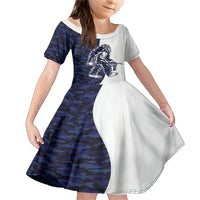 Funny Bigfoot Blue Military Texture Fish Family Matching Mermaid Dress and Hawaiian Shirt - Wonder Print Shop