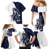 Funny Bigfoot Blue Military Texture Fish Family Matching Mermaid Dress and Hawaiian Shirt - Wonder Print Shop