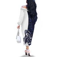 Funny Bigfoot Blue Military Texture Fish Family Matching Off The Shoulder Long Sleeve Dress and Hawaiian Shirt - Wonder Print Shop