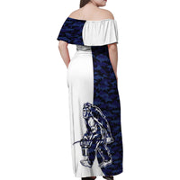 Funny Bigfoot Blue Military Texture Fish Family Matching Off Shoulder Maxi Dress and Hawaiian Shirt - Wonder Print Shop