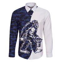 Funny Bigfoot Blue Military Texture Fish Family Matching Short Sleeve Bodycon Dress and Hawaiian Shirt - Wonder Print Shop