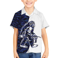 Funny Bigfoot Blue Military Texture Fish Family Matching Short Sleeve Bodycon Dress and Hawaiian Shirt - Wonder Print Shop