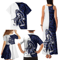 Funny Bigfoot Blue Military Texture Fish Family Matching Tank Maxi Dress and Hawaiian Shirt - Wonder Print Shop