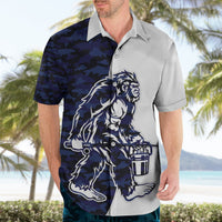Funny Bigfoot Blue Military Texture Fish Hawaiian Shirt - Wonder Print Shop