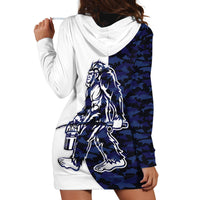 Funny Bigfoot Blue Military Texture Fish Hoodie Dress - Wonder Print Shop