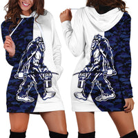Funny Bigfoot Blue Military Texture Fish Hoodie Dress - Wonder Print Shop