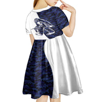 Funny Bigfoot Blue Military Texture Fish Kid Short Sleeve Dress - Wonder Print Shop