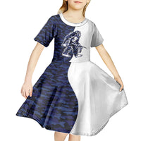 Funny Bigfoot Blue Military Texture Fish Kid Short Sleeve Dress - Wonder Print Shop