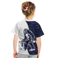 Funny Bigfoot Blue Military Texture Fish Kid T Shirt - Wonder Print Shop