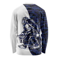Funny Bigfoot Blue Military Texture Fish Long Sleeve Shirt - Wonder Print Shop