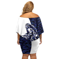 Funny Bigfoot Blue Military Texture Fish Off Shoulder Short Dress - Wonder Print Shop