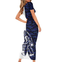 Funny Bigfoot Blue Military Texture Fish Short Sleeve Bodycon Dress - Wonder Print Shop