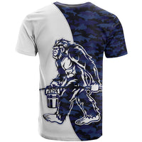 Funny Bigfoot Blue Military Texture Fish T Shirt - Wonder Print Shop