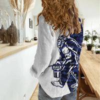 Funny Bigfoot Blue Military Texture Fish Women Casual Shirt - Wonder Print Shop