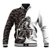 Funny Bigfoot Gray Military Texture Fish Baseball Jacket - Wonder Print Shop