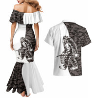 Funny Bigfoot Gray Military Texture Fish Couples Matching Mermaid Dress and Hawaiian Shirt - Wonder Print Shop