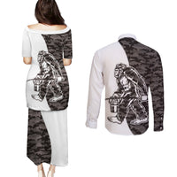 Funny Bigfoot Gray Military Texture Fish Couples Matching Puletasi and Long Sleeve Button Shirt - Wonder Print Shop
