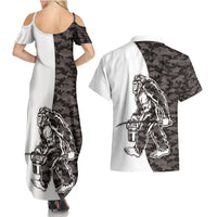 Funny Bigfoot Gray Military Texture Fish Couples Matching Summer Maxi Dress and Hawaiian Shirt - Wonder Print Shop
