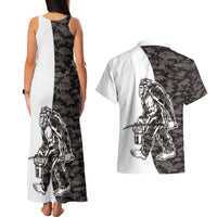 Funny Bigfoot Gray Military Texture Fish Couples Matching Tank Maxi Dress and Hawaiian Shirt - Wonder Print Shop