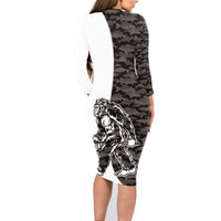 Funny Bigfoot Gray Military Texture Fish Family Matching Long Sleeve Bodycon Dress and Hawaiian Shirt - Wonder Print Shop