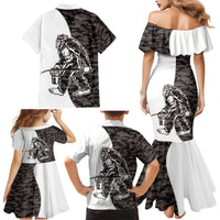 Funny Bigfoot Gray Military Texture Fish Family Matching Mermaid Dress and Hawaiian Shirt - Wonder Print Shop