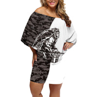 Funny Bigfoot Gray Military Texture Fish Family Matching Off Shoulder Short Dress and Hawaiian Shirt - Wonder Print Shop