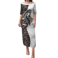 Funny Bigfoot Gray Military Texture Fish Family Matching Puletasi and Hawaiian Shirt - Wonder Print Shop