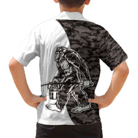 Funny Bigfoot Gray Military Texture Fish Family Matching Short Sleeve Bodycon Dress and Hawaiian Shirt - Wonder Print Shop