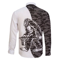 Funny Bigfoot Gray Military Texture Fish Family Matching Short Sleeve Bodycon Dress and Hawaiian Shirt - Wonder Print Shop